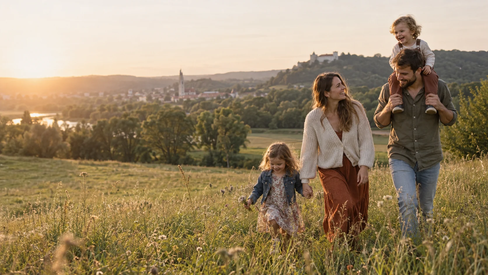Familienmoment im Abendlicht
