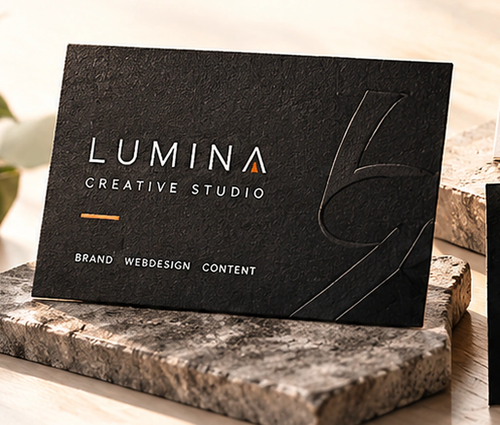 Einseitige schwarze Visitenkarte für ein Kreativstudio