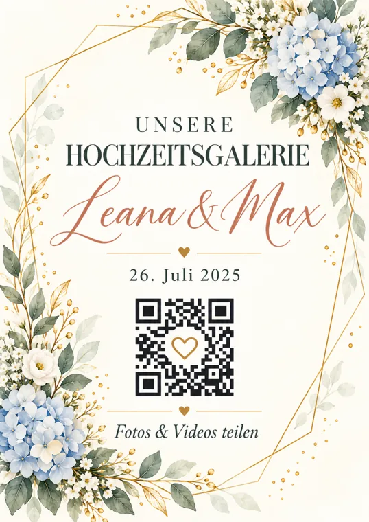 Wedding-QR Design Hydrangea Gold