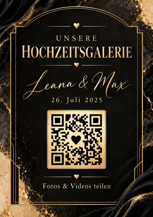 Wedding-QR Design Black Marble Gold